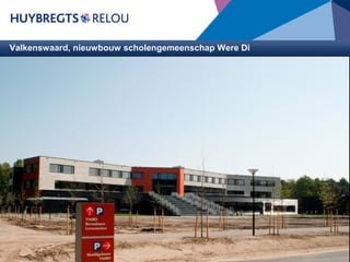 Valkenswaard, nieuwbouw scholengemeenschap Were Di

Opdrachtgever : OMO (Gedelegeerde opdrachtgever: Hevo BV)
Architect

: Magis en van den Berg Architecten te Helmond

Adviseurs

: Adviesbureau technische installaties, Royal
Haskoning te Nijmegen. Adviesbureau
Bouwfysica, Peutz BV te Mook. Adviesbureau
Terrein, Grontmij Nederland te Eindhoven

Bouwdirectie &
toezicht
: HEVO BV
BVO

: Totaal 23.742 m2

Aanneemsom

: € 16.000.000,00 (inclusief installaties,
bouwkundig € 10.500.000,00)

Start bouw

: Maart 2007

Oplevering

: November 2009 gefaseerd

Huybregts Relou BV realiseerde als hoofdaannemer de nieuwbouw scholengemeenschap Were Di te Valkenswaard Havo/VWO, VMBO onderbouw,
VMBO bovenbouw en een sporthal. De huisvesting van de sporthal wordt buitenschools extern ingezet en voldoet aan de eisen van de NOC*NSF.
Naast de bouwkundige opdracht had Huybregts Relou ook de coördinatie over nevenaannemers, inrichting van het terrein en de complete
binneninrichting.
Het gebouw bestaat uit: prefab betonskelet, gegoten vloeren, trespa gevelbeplating, stalen gevelbeplating, metselwerk.

 