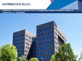 Eindhoven, nieuwbouw kantoor Prof. Dr. Dorgelolaan Design & Build en beheer &
onderhoud v.a. exploitatie

Opdrachtgever : CRA Vastgoed BV te Eindhoven
Architect

: AGS Architecten & Planners

Bouwdirectie &
toezicht
: CRA Vastgoed BV te Eindhoven
BVO

: 17.122 m2

Aanneemsom

: € 20.500.000,00 casco

Start bouw

: Januari 2011

Oplevering

: Juli 2012

Kantoorpand aan Prof. Dr. Dorgelolaan te Eindhoven. Huybregts
Relou bouwde in opdracht van zusterbedrijf CRA Vastgoed
het nieuwe duurzame kantoor “Dorgelo” dat KPMG als hoofd- en
eindgebruiker heeft. Een gebouw, Design & Build, van totaal 40
meter hoogte heeft acht kantoorverdiepingen , daaronder bevindt
zich zowel ondergronds als op de eerste twee lagen boven maaiveld
een parkeergarage.
Het markante gebouw, dat bestaat uit twee schijven met bakstenen gevels en een glazen tussendeel. Het totale verhuurbare vloeroppervlak bedraagt
circa 10.800 m², KPMG en KPMG Meijburg & Co nemen hier 7.000 m² van in gebruik. De overige kantoorruimte is nog beschikbaar voor derden
gebruikers . De opzet van het gebouw is door de toepassing van WKO en afhankelijke regelingen gebaseerd op primair energie verbruik. Tegelijkertijd
zullen de installaties een optimaal klimaat comfort bieden.

 