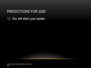 PREDICITIONS FOR 2020
12. You will elect your leader




SOURCE: MEISTER&WILLYERD, WORKPLACE
2020
 