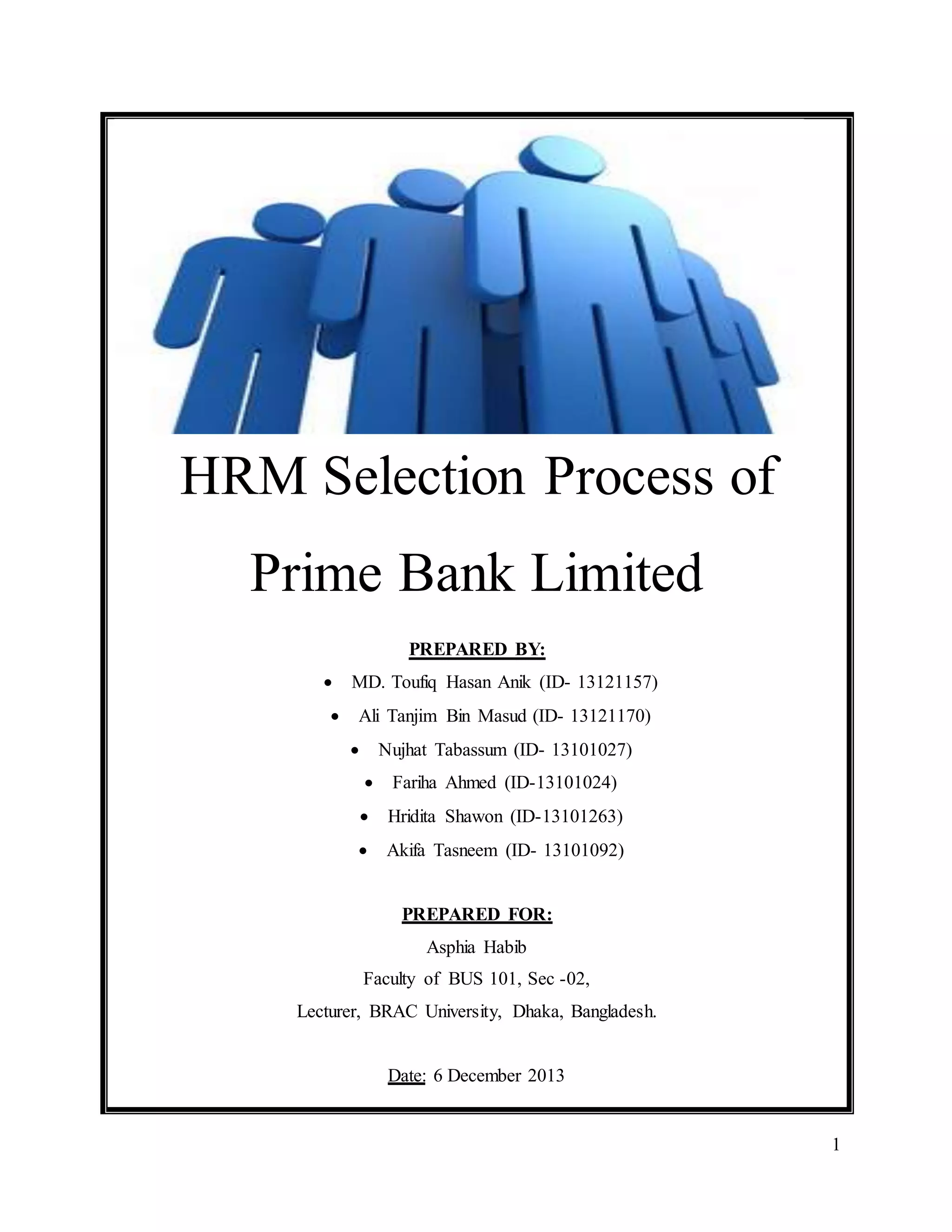 HR selection process of prime Bank Bangladesh | DOCX