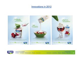 Innovations in 2012

Performance-oriented
Ambition I Leverage I Professionalism I Results I Ownership

People-driven
Authenticity I Leadership I Passion I Respect I Openness

- 10 -

 