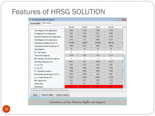 Features of HRSG SOLUTION
18
Calculation of Anti-Vibration Baffles and Supports
 