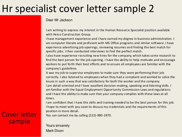 cover letter to hr specialist