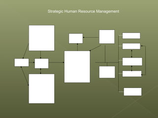 External Environment
Competition
Government regulation
Technology
Market trends
Economic
Corporate
Strategy
Business
Unit
Strategy
Internal Environment
Culture
Structure
Politics
Employee skills
Past strategy
Employee
Separation
Laws
Regulating
Employment
HR Strategy
HR planning
Design of jobs & and
work systems
What worker do
What workers need
How jobs interface with
others
HR
Information
Systems
Staffing
Training
Performance
Management
Compensation
Labor
Relations
Strategic Human Resource Management
 