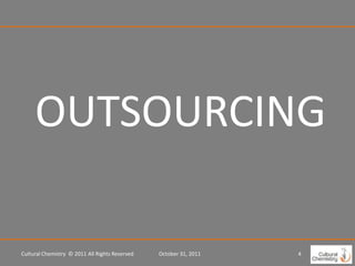 OUTSOURCING

Cultural Chemistry © 2011 All Rights Reserved   October 31, 2011   4
 