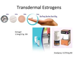 Transdermal Estrogens Estragel 1.5mg/2.5g  OD EstaSpray  0.375mg BD 