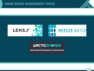 Companies have to carefully evaluate talent.
There have long been tools for testing skills,
and complex tests to render psychometric
assessments. The problem is that highly skilled
talent is often not inclined to complete lengthy
questionnaires or assessment tests.
 