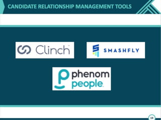 Recruiting is a specialized version of sales and
marketing. So why has our candidate
relationship management function lagged so
far behind in comparison? Hard to say why, but
we see that about to change.
Recruitment organizations must begin to
masterfully manage all of their interactions
with potential candidates just like customers.
The newest CRM systems help people track
interactions, and measure them. They identify
why the top recruiters are successful, allowing
companies to share and institutionalize that
knowledge.
Look for real breakthroughs as CRM systems
start behaving like platforms and become
adept at running inbound marketing
campaigns.
 