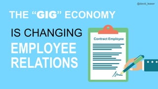 @david_leaser
THE “GIG” ECONOMY
IS CHANGING
EMPLOYEE
RELATIONS
Contract Employee
 
