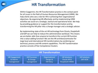 HR Transformation
            Within Capgemini, the HR Transformation practice is the contact point
            for all is...