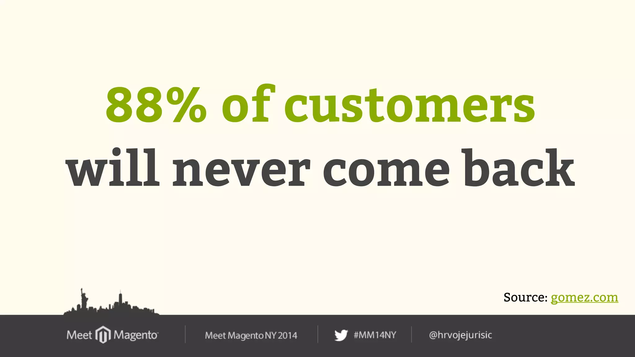 88% of customers 
will never come back 
Source: gomez.com 
 
