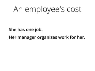 An employee's cost
She has one job.
Her manager organizes work for her.
 