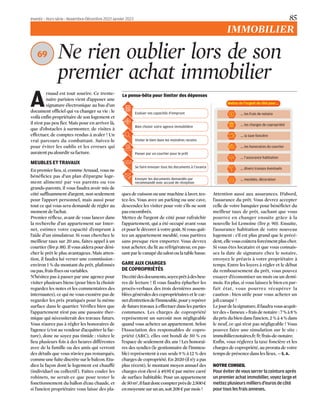 Investir–Hors-série–Novembre-Décembre2022-Janvier2023 85
Arnaud est tout sourire. Ce trente-
naire parisien vient d’apposer une
signature électronique au bas d’un
document officiel qui va changer sa vie : le
voilà enfin propriétaire de son logement et
il n’est pas peu fier. Mais pour en arriver là,
que d’obstacles à surmonter, de visites à
effectuer, de comptes rendus à avaler ! Un
vrai parcours du combattant. Suivez-le
pour éviter les oublis et les erreurs qui
auraientpualourdirsafacture.
MEUBLESETTRAVAUX
En premier lieu, si, comme Arnaud, vous ne
bénéficiez pas d’un plan d’épargne loge-
ment alimenté par vos parents ou vos
grands-parents, il vous faudra avoir mis de
côté suffisamment d’argent, non seulement
pour l’apport personnel, mais aussi pour
tout ce qui vous sera demandé de régler au
momentdel’achat.
Premier réflexe, avant de vous lancer dans
la recherche d’un appartement sur Inter-
net, estimez votre capacité d’emprunt à
l’aide d’un simulateur. Si vous cherchez le
meilleur taux sur 20 ans, faites appel à un
courtier (lirep.88).Ilvous aiderapourdéni-
cher le prêt le plus avantageux. Mais atten-
tion, il faudra lui verser une commission :
environ 1 % du montant du prêt, plafonnés
oupas,fraisfixesouvariables.
N’hésitez pas à passer par une agence pour
visiter plusieurs biens (pour bien la choisir
regardez les notes et les commentaires des
internautes), ce qui ne vous exonère pas de
regarder les prix pratiqués pour la même
surface dans le quartier. Vérifiez bien que
l’appartement n’est pas une passoire ther-
mique qui nécessiterait des travaux futurs.
Vous n’aurez pas à régler les honoraires de
l’agence (c’est au vendeur d’acquitter la fac-
ture), donc ne soyez pas timide : visitez le
lieu plusieurs fois à des heures différentes
avec de la famille ou des amis qui verront
des détails que vous n’aviez pas remarqués,
commeunefuitediscrètesurlebalcon.Etu-
diez la façon dont le logement est chauffé
(individuel ou collectif). Faites couler les
robinets, ne serait-ce que pour tester le
fonctionnement du ballon d’eau chaude, et
si l’ancien propriétaire vous laisse des pla-
Ne rien oublier lors de son
premier achat immobilier
ques de cuisson ou une machine à laver, tes-
tez-les. Vous avez un parking ou une cave,
descendez les visiter pour voir s’ils ne sont
pasencombrés.
Mettez de l’argent de côté pour rafraîchir
l’appartement, qui a été occupé avant vous
et pour le décorer à votre goût. Si vous quit-
tez un appartement meublé, vous partirez
sans presque rien emporter. Vous devrez
tout acheter, du lit au réfrigérateur, en pas-
santparlecanapédusalonoulatablebasse.
GAREAUXCHARGES
DECOPROPRIÉTÉS
Ducôtédesdocuments,soyezprêtàdesheu-
res de lecture ! Il vous faudra éplucher les
procès-verbaux des trois dernières assem-
blées générales des copropriétaires et le car-
netd’entretiendel’immeuble,pouryrepérer
de futurs travaux à effectuer dans les parties
communes. Les charges de copropriété
représentent un surcoût non négligeable
quand vous achetez un appartement. Selon
l’Association des responsables de copro-
priété (ARC), elles ont bondi de 50 % en
l’espace de seulement dix ans ! Les honorai-
res des syndics (le gestionnaire de l’immeu-
ble) représentent à eux seuls 9 % à 12 % des
charges de copropriété. En 2020 (il n’y a pas
plus récent), le montant moyen annuel des
charges s’est élevé à 49,95 € par mètre carré
de surface habitable. Pour un appartement
de50m2,ilfautdonccompterprèsde2.500€
enmoyennesurunan,soit208€parmois !
Attention aussi aux assurances. D’abord,
l’assurance du prêt. Vous devrez accepter
celle de votre banquier pour bénéficier du
meilleur taux de prêt, sachant que vous
pourrez en changer ensuite grâce à la
nouvelle loi Lemoine (lire p. 90). Ensuite,
l’assurance habitation de votre nouveau
logement : s’il est plus grand que le précé-
dent,ellevouscoûteraforcémentpluscher.
Si vous êtes locataire et que vous connais-
sez la date de signature chez le notaire,
envoyez le préavis à votre propriétaire à
temps. Entre les loyers à régler et le début
du remboursement du prêt, vous pouvez
essayer d’économiser un mois ou un demi-
mois. En plus, si vous laissez le bien en par-
fait état, vous pourrez récupérer la
caution : bien utile pour vous acheter un
joli canapé !
Lejourdelasignature,ilfaudravousacquit-
terdes«fameux»fraisdenotaire :7%à8%
du prix dubien dans l’ancien, 2%à4%dans
le neuf, ce qui n’est pas négligeable ! Vous
pouvez faire une simulation sur le site :
immobilier.notaires.fr/fr/frais-de-notaire.
Enfin, vous réglerez la taxe foncière et les
charges de copropriété, au prorata de votre
tempsdeprésencedansleslieux.-S. A.
NOTRECONSEIL
Pouréviterdevousserrerlaceintureaprès
unpremierachatimmobilier,voyezlargeet
mettezplusieursmilliersd’eurosdecôté
pourtouslesfraisannexes.
Le pense-bête pour limiter des dépenses
Evaluer vos capacités d’emprunt
Bien choisir votre agence immobilière
Visiter le bien dans les moindres recoins
Passer par un courtier pour le prêt
Se faire envoyer tous les documents à l’avance
Envoyer les documents demandés par
recommandé avec accusé de réception
... les frais de notaire
Mettez de l’argent de côté pour...
... les charges de copropriété
... la taxe foncière
... les honoraires du courtier
... l’assurance habitation
... divers travaux éventuels
... meubles, décoration
IMMOBILIER
69
 