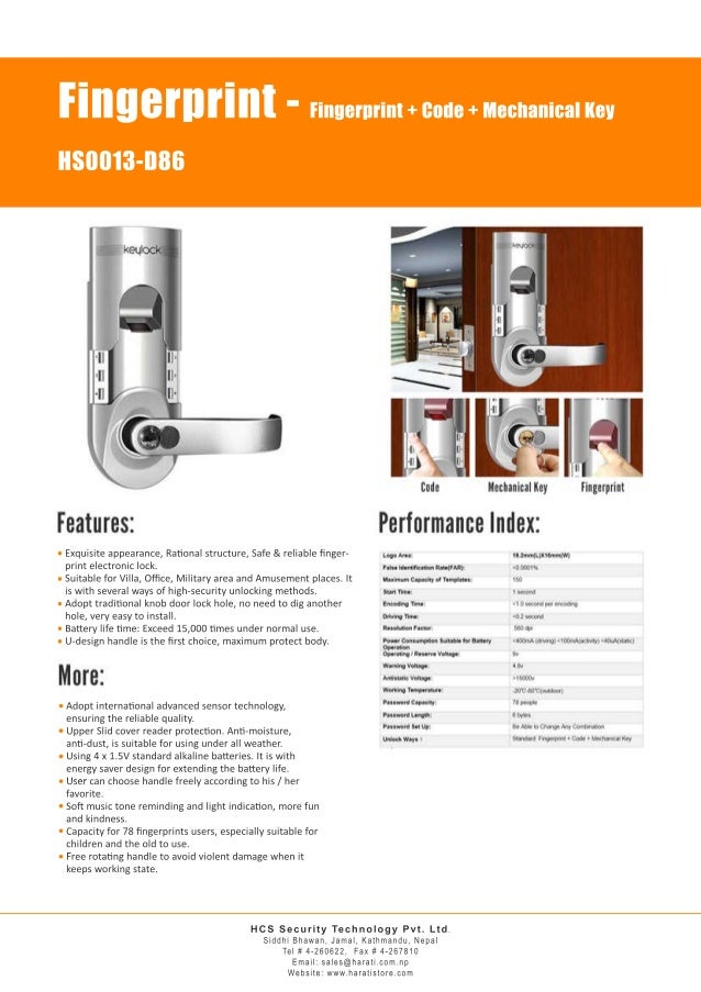 Hs0013 d86 Fingerprint Fingerprin + Code + Mechanical Key