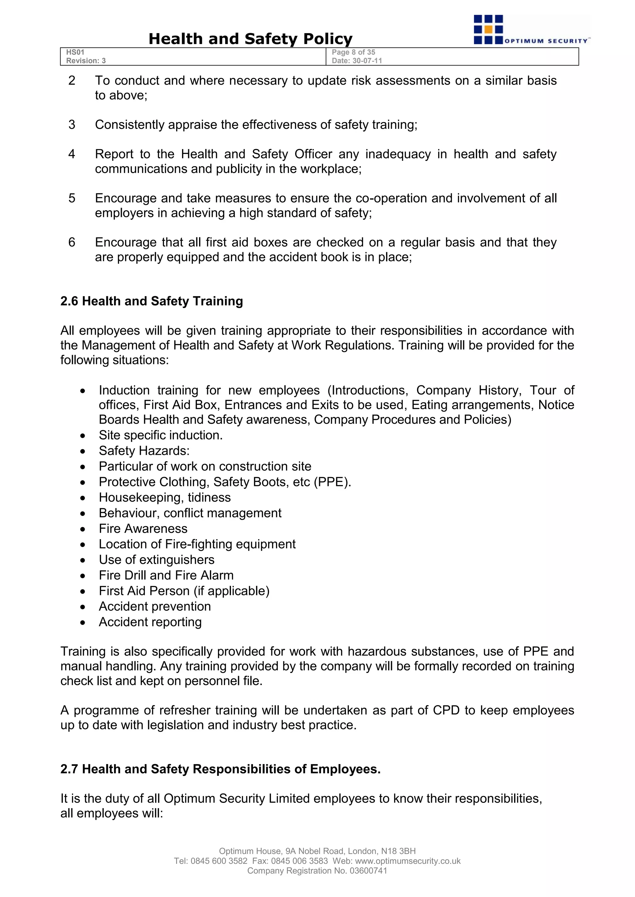 Health & Safety Policy | PDF | Injuries | Diseases and Conditions