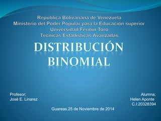 Profesor; Alumna; 
José E. Linarez Helen Aponte 
C.I:20328394 
Guareas.25 de Noviembre de 2014 
 