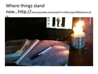 Where things stand
now…http://www.youtube.com/watch?v=s9fwLIsparM&feature=pl
cp
 