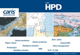 Data management 
Inland ENC 
Desktop solution 
S-57 / S-100 
Database solution 
Production 
Raster products 
Vector products 
INT1 / INT2 
AML 
Paper charts  