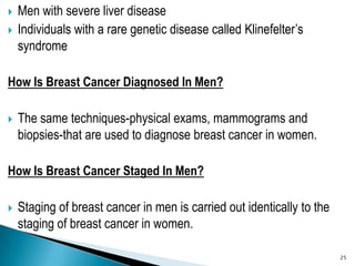 Men with severe liver disease<br />Individuals with a rare genetic disease called Klinefelter’s syndrome<br />How Is Breas...