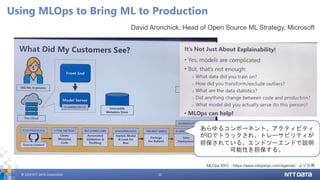 © 2019 NTT DATA Corporation 22
Using MLOps to Bring ML to Production
David Aronchick, Head of Open Source ML Strategy, Mic...