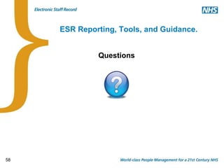 Questions
58
ESR Reporting, Tools, and Guidance.
 