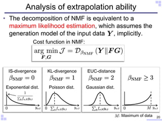 • The decomposition of NMF is equivalent to a
maximum likelihood estimation, which assumes the
generation model of the inp...