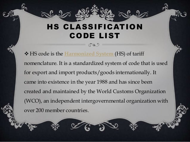 List Of HS Codes