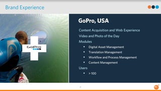 GoPro, USA 
37 
Brand Experience 
Content Acquisition and Web Experience 
Video and Photo of the Day 
Modules 
• Digital A...