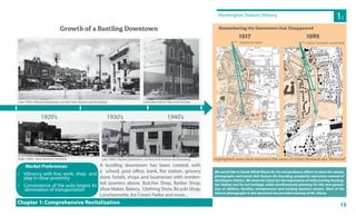 15
A bustling downtown has been created, with
a school, post office, bank, fire station, grocery
store, hotels, shops and businesses with residen-
tial quarters above. Butcher Shop, Barber Shop,
Shoe Maker, Bakery, Clothing Store, Bicycle Shop,
Luncheonette, Ice Cream Parlor and more...
Remembering the Downtown that Disappeared
1920’s 1940’s1930’s
Growth of a Bustling Downtown
Market Preferences:
• Vibrancy with live, work, shop and
play in close proximity
• Convenience of the auto begins its
domination of transportation
1917 1989
Chapter 1: Comprehensive Revitalization
Huntington Station History
1C
We would like to thank Alfred Sforza for his extraordinary efforts to share the stories,
photographs and events that feature the founding, prosperity and urban renewal of
Huntington Station. We share his vision for the importance of rediscovering Hunting-
ton Station and its rich heritage, while simultaneously planning for this new genera-
tion of children, families, entrepreneurs and existing business owners. Most of the
historic photographs in this document are provided courtesy of Mr. Sforza.
Highlighted areas best represent the areas of Urban Renewal aka“Removal”
Late 1930’s: Vibrant Downtown, on New York Avenue and Broadway Columbia Hall on New York Avenue
Late 1940’s: Vibrant Downtown, on New York Avenue and BroadwayEarly 1940’s: Auto Services Company
Downtown fabric Urban“removal”, vacant land
 