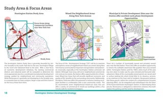18 Huntington Station Development Strategy
Huntington Station Study Area Municipal & Private Development Sites near the
Station oﬀer excellent early phase Development
Opportunities
Mixed-Use Neighborhood Areas
Along New York Avenue
The Huntington Station Study Area is generally bounded by Jeri-
cho Turnpike to the south, Park Ave to the east, Huntington Village
to the north and Oakwood Road to the west. With a clear focus
on economic development initiatives, the existing commercial
districts and industrial lands will be evaluated to determine the
most appropriate area for a coordinated and planned development
strategy guided by neighborhood and community aspirations.
While Renaissance is generally not developing in this broader area,
it is essential that our team analyze a larger scope and then hone in
on the Focus Areas from there.
The focus of this Development Strategy (“DS”) will be to examine
and explore a series of neighborhood mixed-use centers along New
York Avenue and located at important transportation and pedestri-
an crossroads, especially at the Huntington Station commuter rail
station. Although most areas will serve neighborhood commercial,
civic and service needs, the Station offers opportunities for a Down-
town Mixed-Use Areas that will provide significant economic and
quality of life benefits to the surrounding community. Additionally,
the Manor Field area offers the potential to enhance existing recre-
ation facilities in combination with a new community center. The
DS recommends seven neighborhood mixed-use areas that can
offer a variety of commercial & mixed-use buildings within a five
minute walk for residents & shoppers.
There are a number of municipally owned and privately owned
sites near the Rail Station.These sites offer an excellent opportunity
to restore the walkable downtown-like qualities that once existed
within Huntington Station until the 1960’s, when much of this area
was torn down to make way for auto-oriented and fractured rede-
velopment. Many of the municipally owned parcels are vacant land
or surface parking lots which bring little to no vibrancy, services,
or tax revenues to the Town and its residents. Renaissance believes
that these parcels, within the context of a comprehensive inclusive
planning effort, can be integrated and redeveloped into the heart
of the future downtown Huntington Station. In redeveloping these
parcels, Renaissance is obligated to determine solutions that both
replace the parking and free land for development.
Study Area & Focus Areas
Village
Station
Focus Areas along
Commercial Corridors
near New York Ave
Jericho Turnpike / Rt 25
Jericho Turnpike / Rt 25
Park Ave
OakwoodRoad
NewYorkAve/Rt110
New
YorkAve
Study Area
NewYorkAve
NewYorkAve
Broadway Ave
Railroad
Ave
Pulaski Ave
Pulaski Ave
Station
LIRR
LIRR
Station
NewYorkAve
Railroad
Ave
Broadway
Depot Rd
2nd St
Community
Recreation Area
Neighborhood
Mixed-Use Areas
Downtown
Huntington
Station
Municipal
Sites
Potential
Private
Partnership
Sites
Focus Areas
Development
Opportunities
Village
Broadway
11th St
 