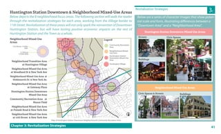 41
Revitalization Strategies
Huntington Station Downtown & Neighborhood Mixed-Use Areas
Neighborhood Transition Area
at Huntington Village
Neighborhood Mixed-Use Area
at Woodland St & New York Ave
Neighborhood Mixed-Use Area at
Holdsworth Dr. & New York Av.
Neighborhood Mixed-Use Area
at Gateway Plaza
Huntington Station Downtown
Mixed-Use Area
Community Recreation Area at
Manor Field
Neighborhood Mixed-Use Area
at Pulaski Road & New York Ave
Neighborhood Mixed-Use Area
at 11th Street & New York Ave
3C
Chapter 3: Revitalization Strategies
Five Minute 1/4 Mile
Walk
2.5 Minute
1/8 Mile Walk
Neighborhood Mixed-Use
Areas
Map of Huntington Station Downtown Neighborhood & Community Recreation Area
Legend
Community Recreation
Area
Neighborhood Mixed-
Use Area
Huntington Station
Downtown Mixed-Use
Area
Huntington Village
Manor Field
NewYorkAve
New York Ave
DepotRoad
Broadway Ave
Pulaski Road
FairgroundAv
Rail Station
Olive St
Henry St
Holdsworth Dr
New
YorkAve
Pulaski Road
11th St
Huntington Village
Woodland St
Below depicts the 8 neighborhood focus areas. The following section will walk the reader
through the revitalization strategies for each area, working from the Village border to
11th Street. Revitalization of these areas will not only spark the reinvention of Downtown
Huntington Station, but will have lasting positive economic impacts on the rest of
Huntington Station and the Town as a whole.
Below are a series of character images that show poten-
tial scale and form, illustrating differences between a
“Downtown Area” and a “Neighborhood Area”.
Huntington Station Downtown Mixed-Use Areas
Streets
Buildings
Civic Spaces
Neighborhood Mixed-Use Areas
Civic Spaces & Streets Buildings
 