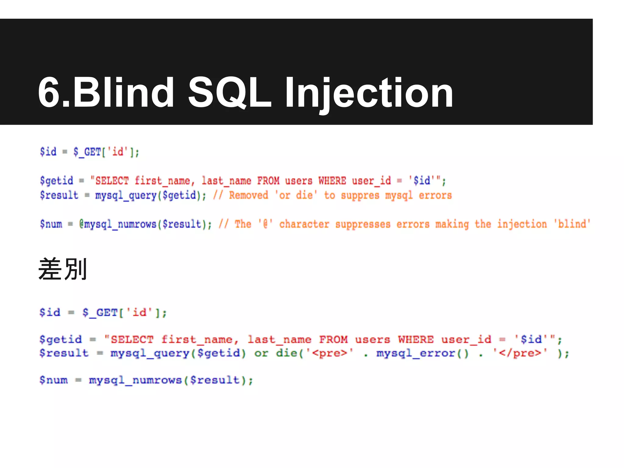6.Blind SQL Injection
差別
 
