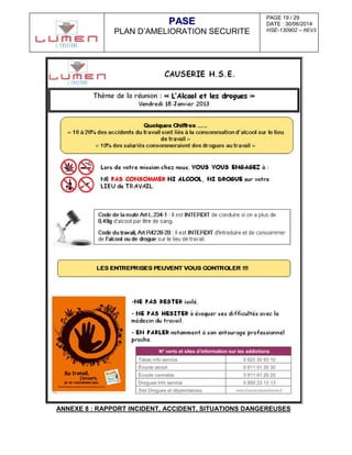 PAGE 19 / 29
DATE : 30/06/2014
HSE-130902 – REV3
PPAASSEE
PLAN D’AMELIORATION SECURITE
ANNEXE 8 : RAPPORT INCIDENT, ACCIDENT, SITUATIONS DANGEREUSES
 