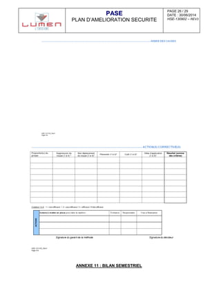 PAGE 26 / 29
DATE : 30/06/2014
HSE-130902 – REV3
PPAASSEE
PLAN D’AMELIORATION SECURITE
ANNEXE 11 : BILAN SEMESTRIEL
 