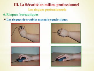 Les risques professionnels
6. Risques bureautiques
Les risques de troubles musculo-squelettiques
III. La Sécurité en milieu professionnel
 