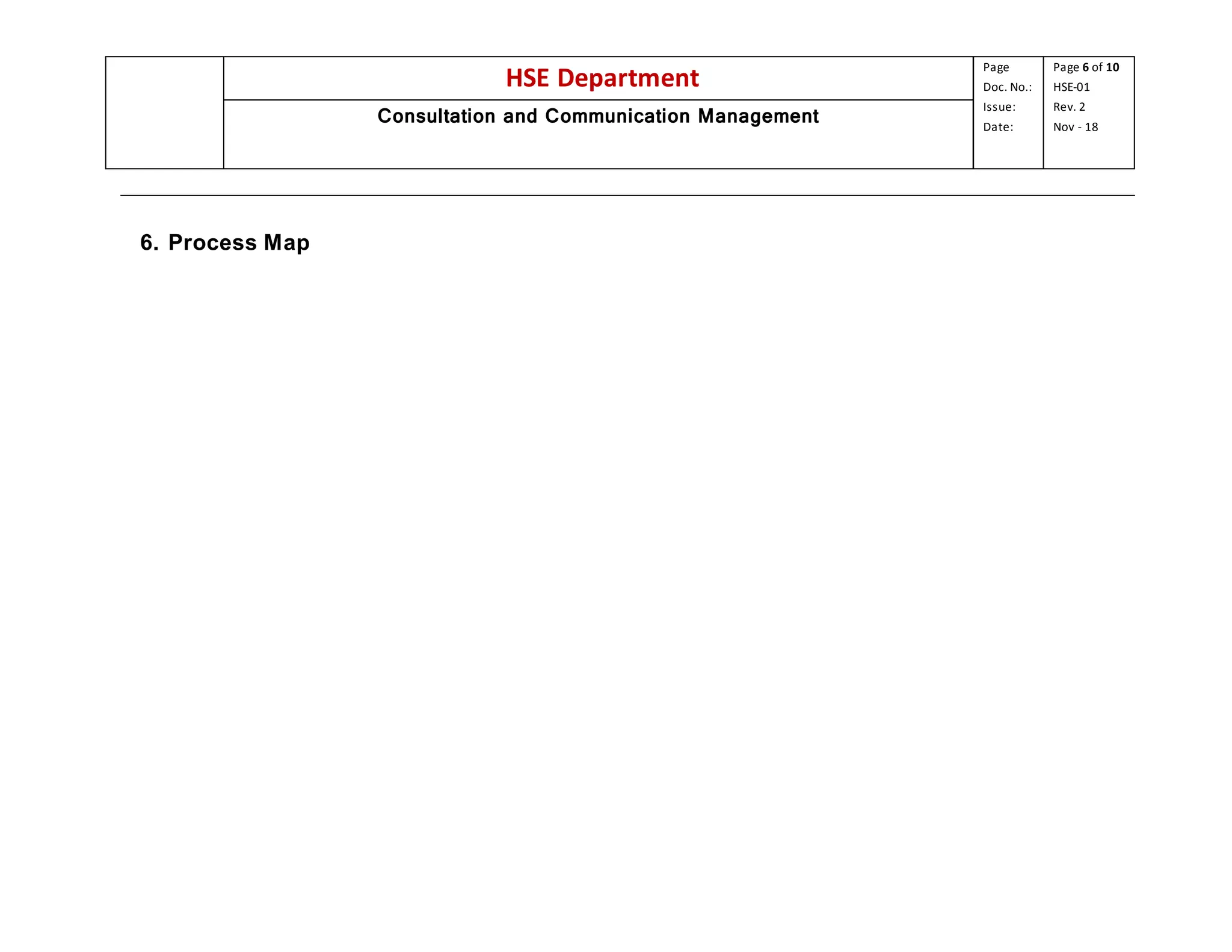 HSE Department
Page
Doc. No.:
Issue:
Date:
Page 6 of 10
HSE-01
Rev. 2
Nov - 18
Consultation and Communication Management
6. Process Map
 
