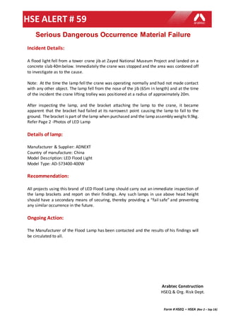 Hse alert 59 serious dangerous occurrence material failure | DOCX