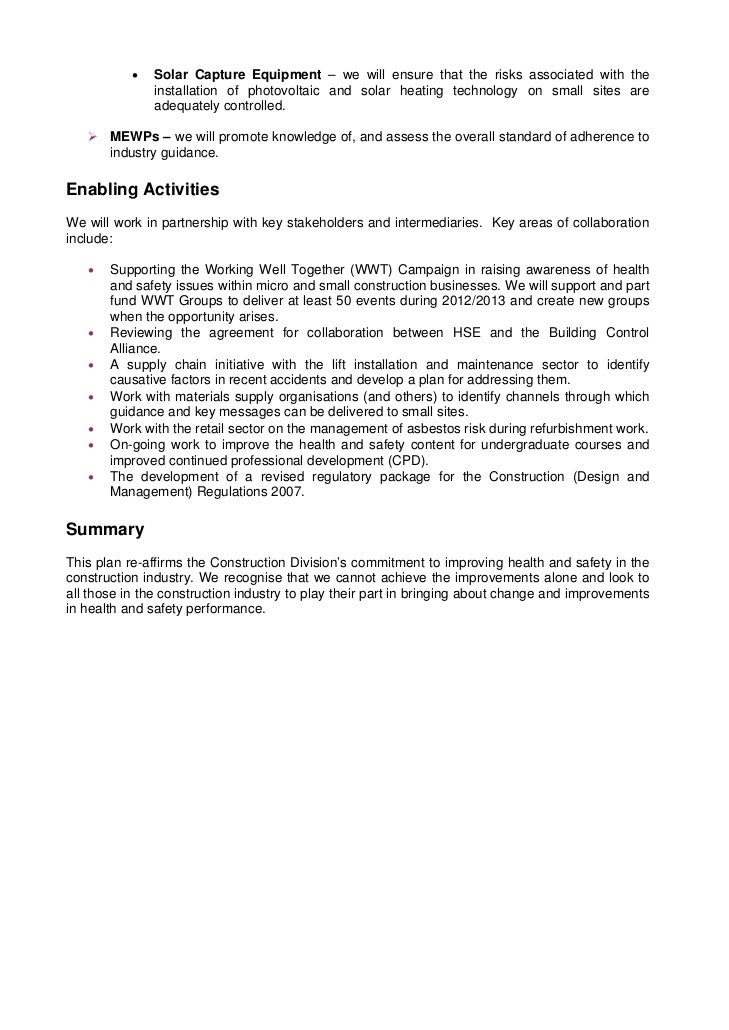 HSE Construction Division Plan Of Work 2012 2013