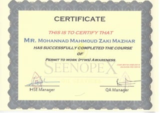 Hse courses certificates