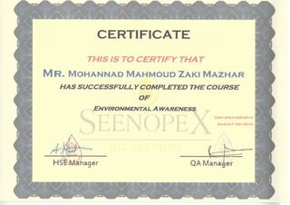 Hse courses certificates