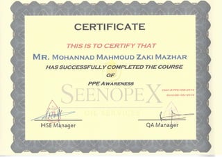 Hse courses certificates