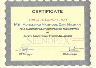 Hse courses certificates