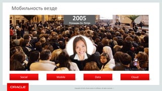 Copyright © 2015, Oracle and/or its affiliates. All rights reserved. |
2005
Площадь Св. Петра
Мобильность везде
CloudMobileSocial Data
 