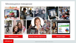 Copyright © 2015, Oracle and/or its affiliates. All rights reserved. |
Меняющееся поведение
Всегда готовы поделитьсяВсегда на связи Всегда в курсе
 