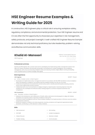 HSE Engineer Resume Examples & Writing Guide for 2025 | PDF