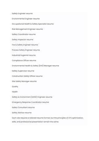 HSE Engineer Resume Examples & Writing Guide for 2025 | PDF