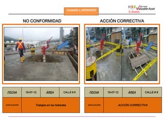 Compañìa: L.HERNANDEZ
                                                                                           D. Bustos   .

              NO CONFORMIDAD                                              ACCIÒN CORRECTIVA




 FECHA        19-07-12       ÀREA          CALLE # 8             FECHA        19-07-12    ÀREA             CALLE # 8



EXPLICACIÒN          Trabajos en los hidrantes                  EXPLICACIÒN          ACCIÒN CORRECTIVA
 