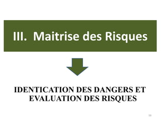 III. Maitrise des Risques
IDENTICATION DES DANGERS ET
EVALUATION DES RISQUES
59
 