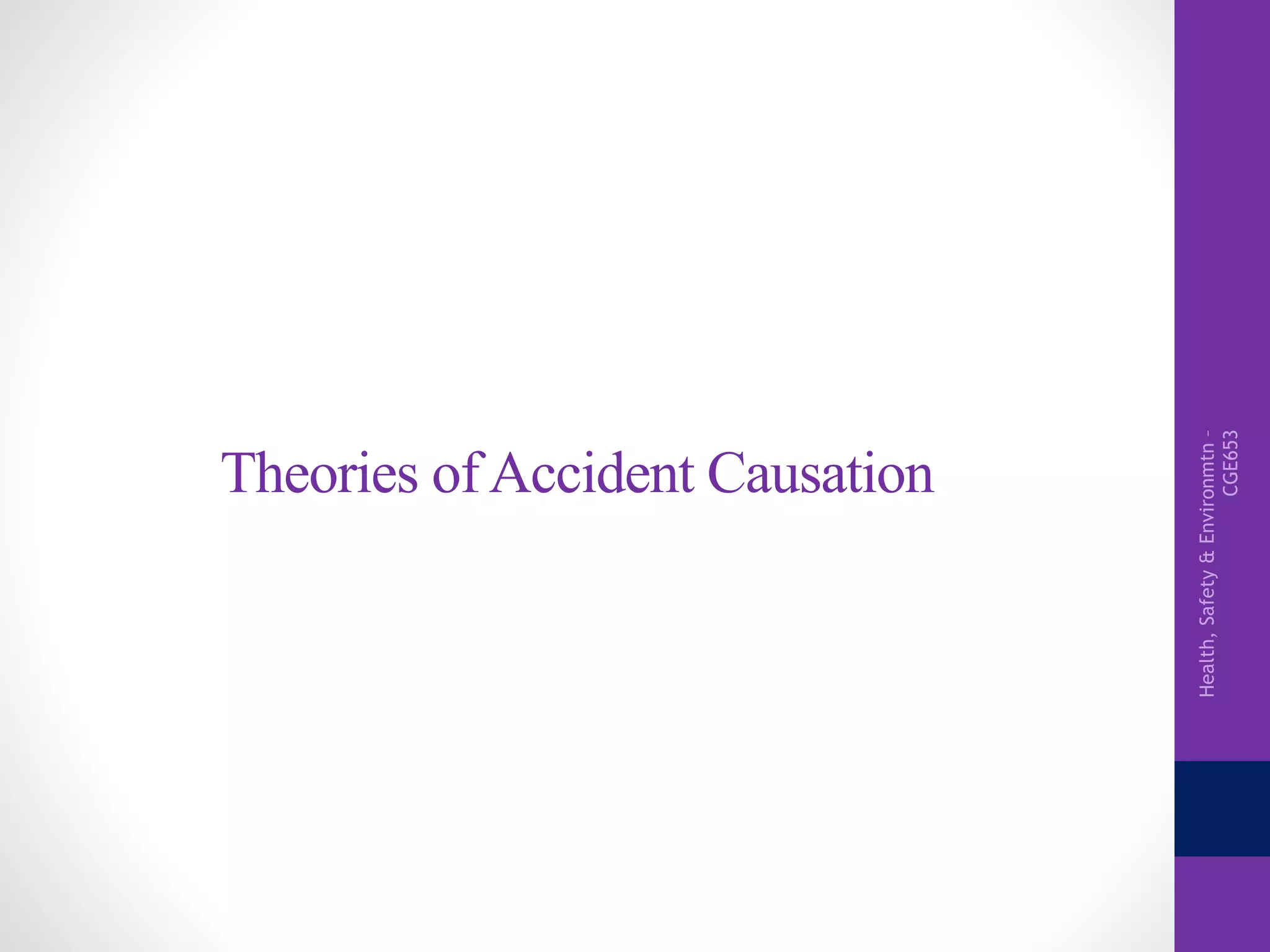 Health,Safety&Environmtn–
CGE653
Theories of Accident Causation
 