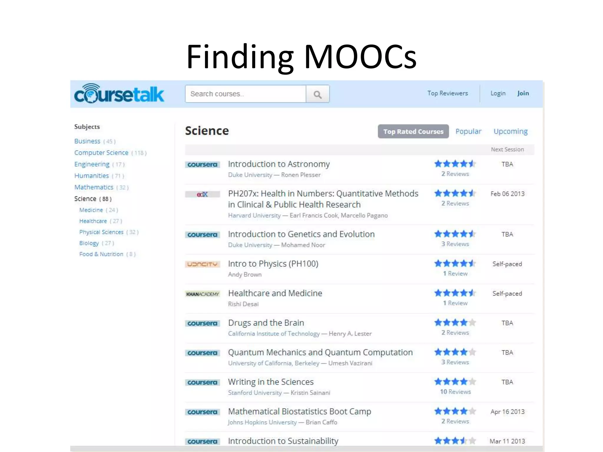 Finding MOOCs
 